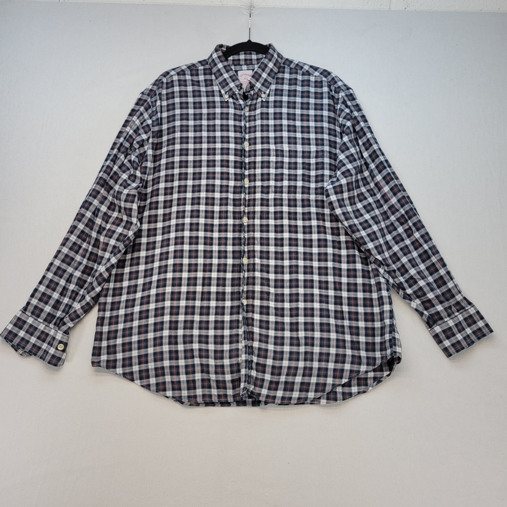 Brooks Brothers Shirt Mens L Green Plaid Cotton Regular‎ Fit Button Down 346